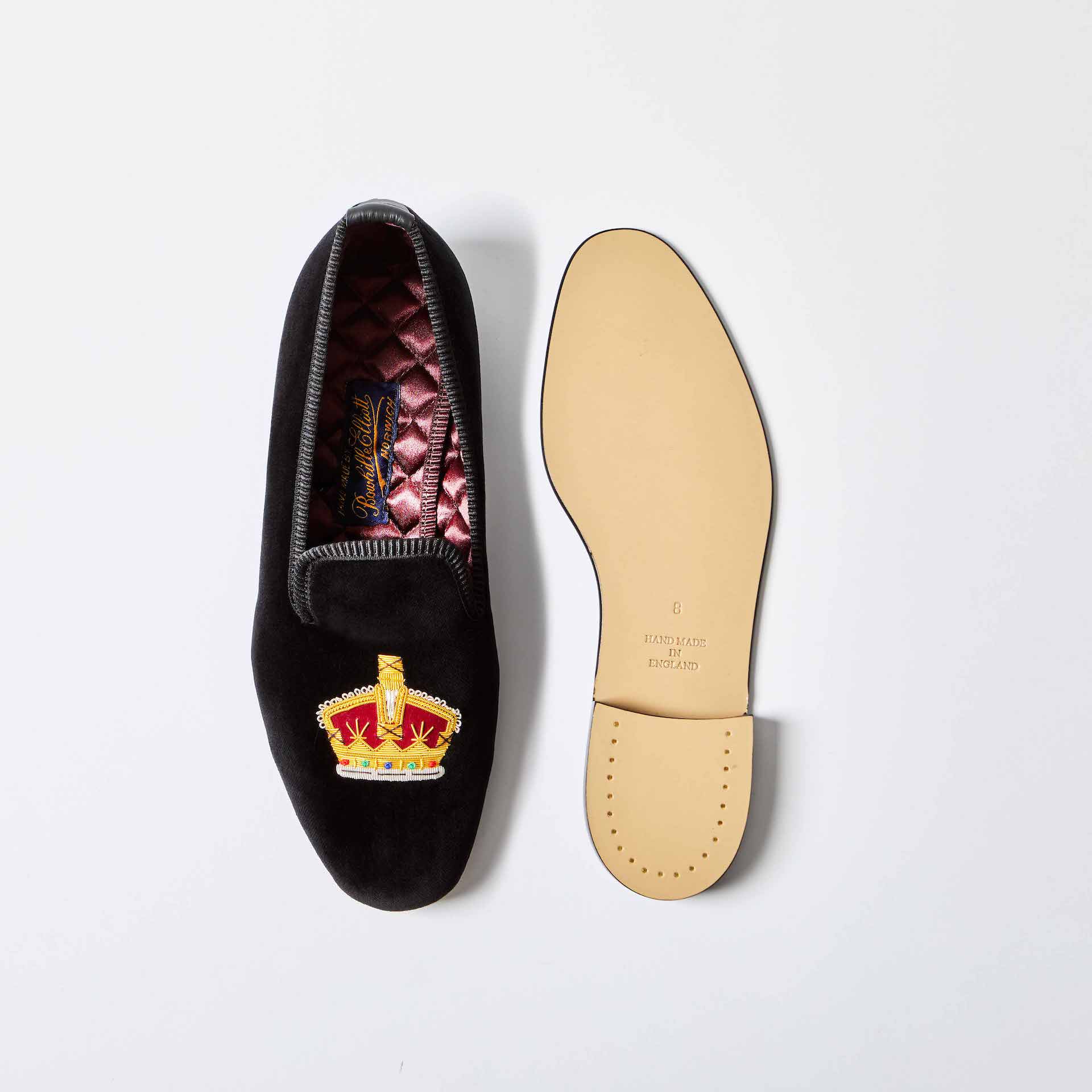 Bowhill & Elliot Black Velvet Albert Slippers with